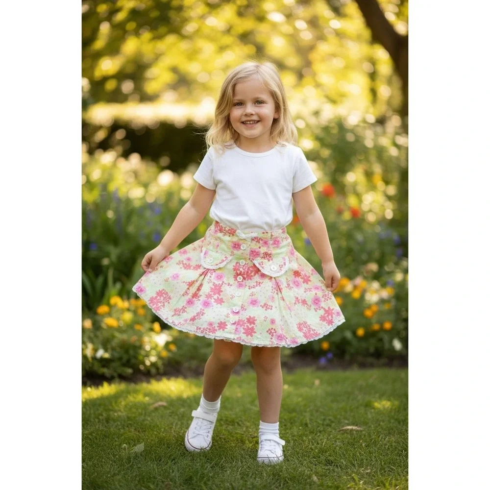 Talbots‎ Girls Sz 6 Floral Skirt Pockets Lace Trim Tiered Flouncy Sweetheart